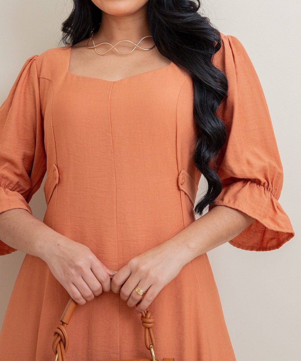 Vestido Midi Liso Soltinho Manga Princesa 9028 Vestido Midi Liso Soltinho Manga Princesa 9028