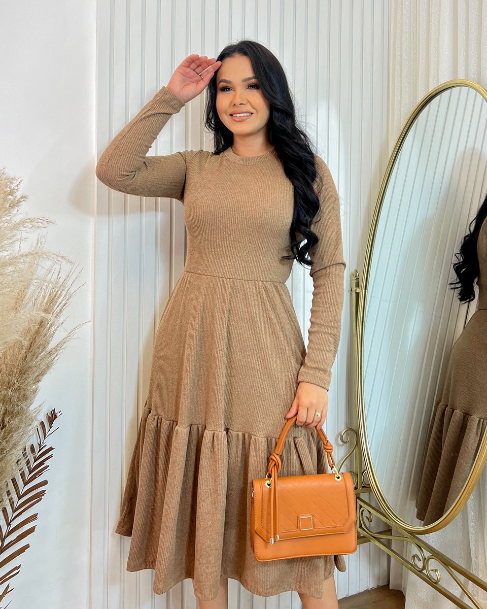 Vestido Midi Lãzinha Manga Longa 0124 Vestido Midi Lãzinha Manga Longa 0124