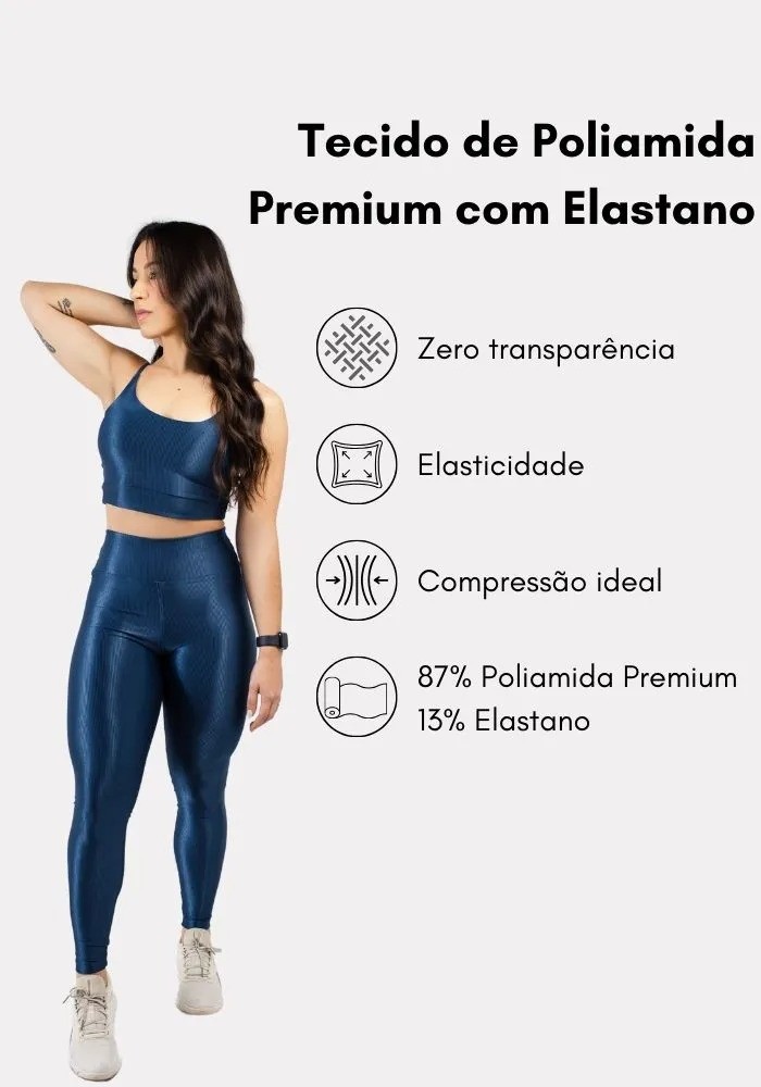 Conjunto Legging Canelado Azul Onix + Top Alcinha cor Azul