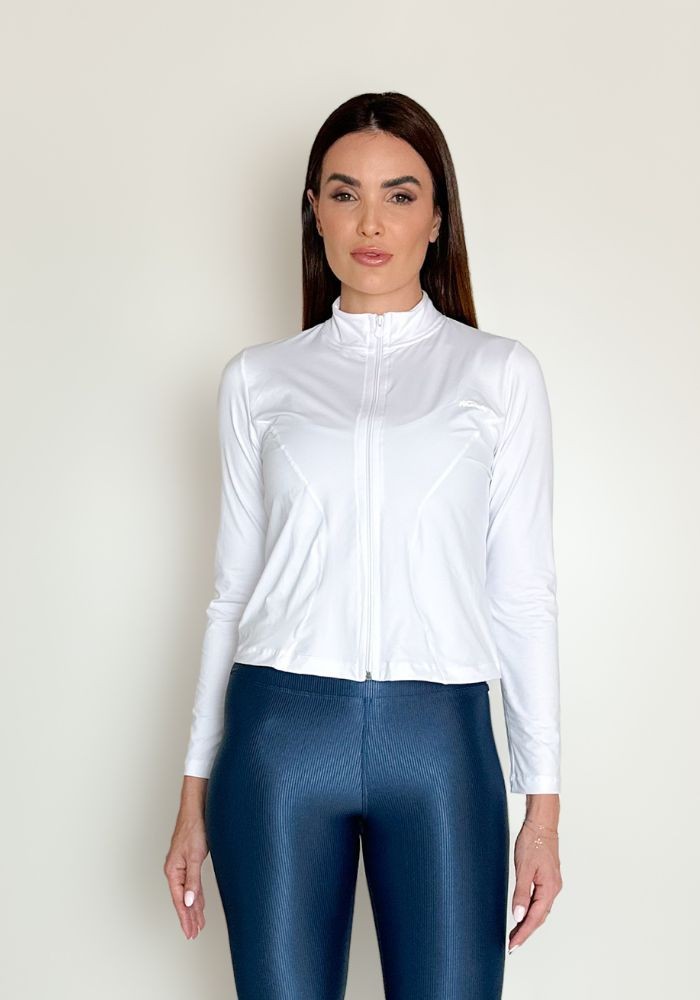 Jaqueta cor Branco Poliamida com Ziper Proteção UV