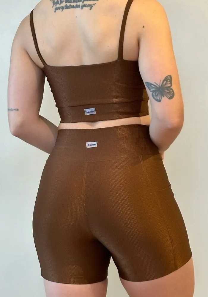 Conjunto Shorts com Bolso Marrom Coffe + Top Alcinha