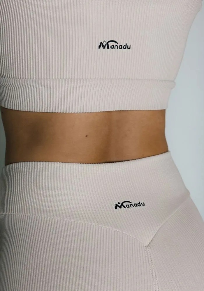 Conjunto Legging Eleve Nude Canelado + Top com Elastico na Alça