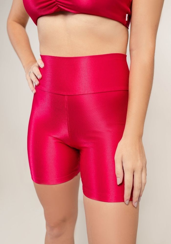Shorts cor Vermelho Cereja Canelado Shorts cor Vermelho Cereja Canelado