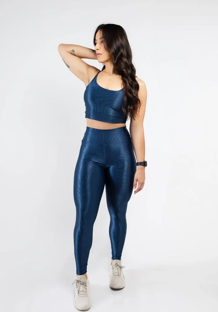 Conjunto Legging Canelado Azul Onix + Top Alcinha cor Azul
