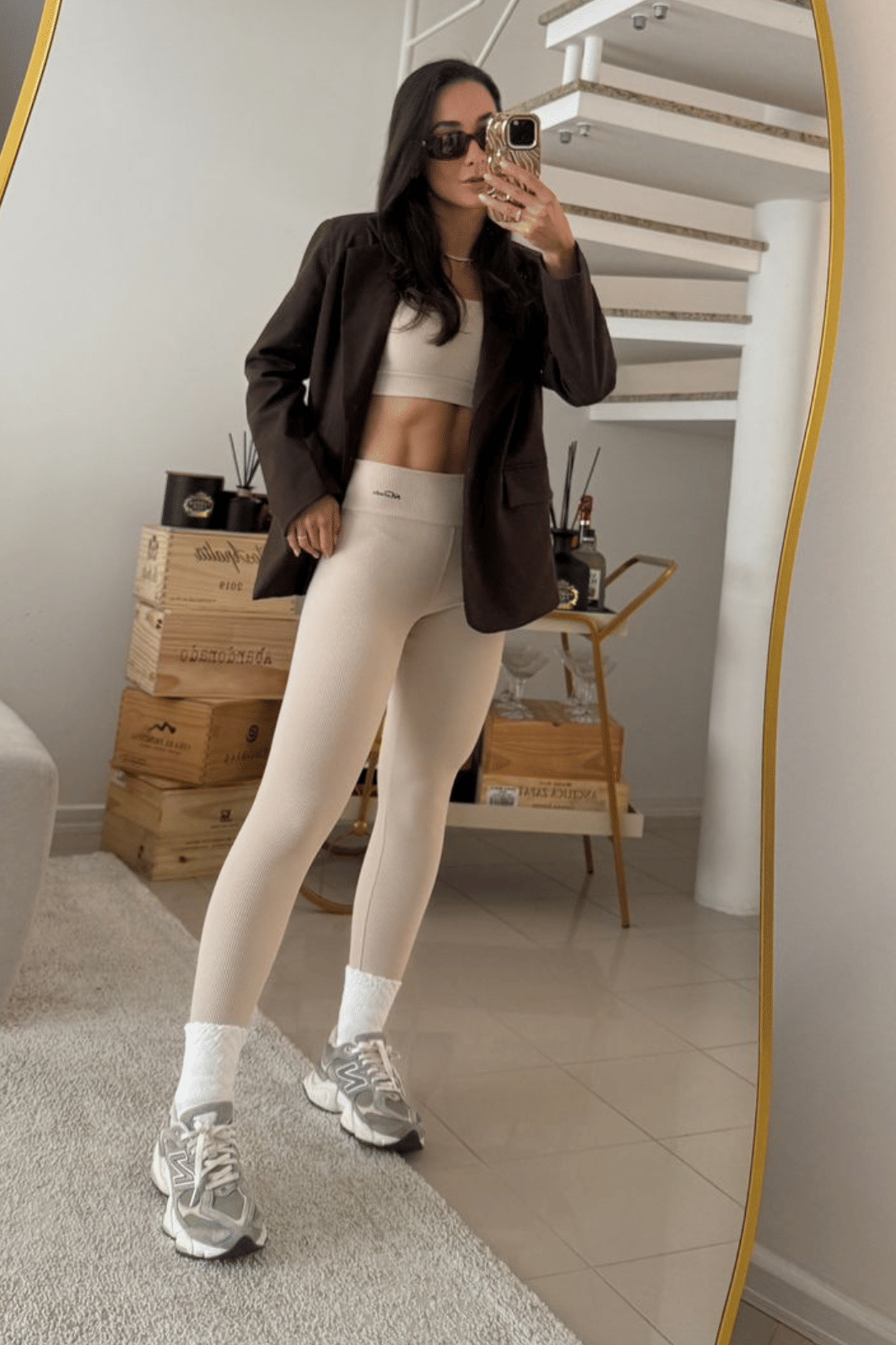Conjunto Legging Eleve Nude Canelado + Top com Elastico na Alça