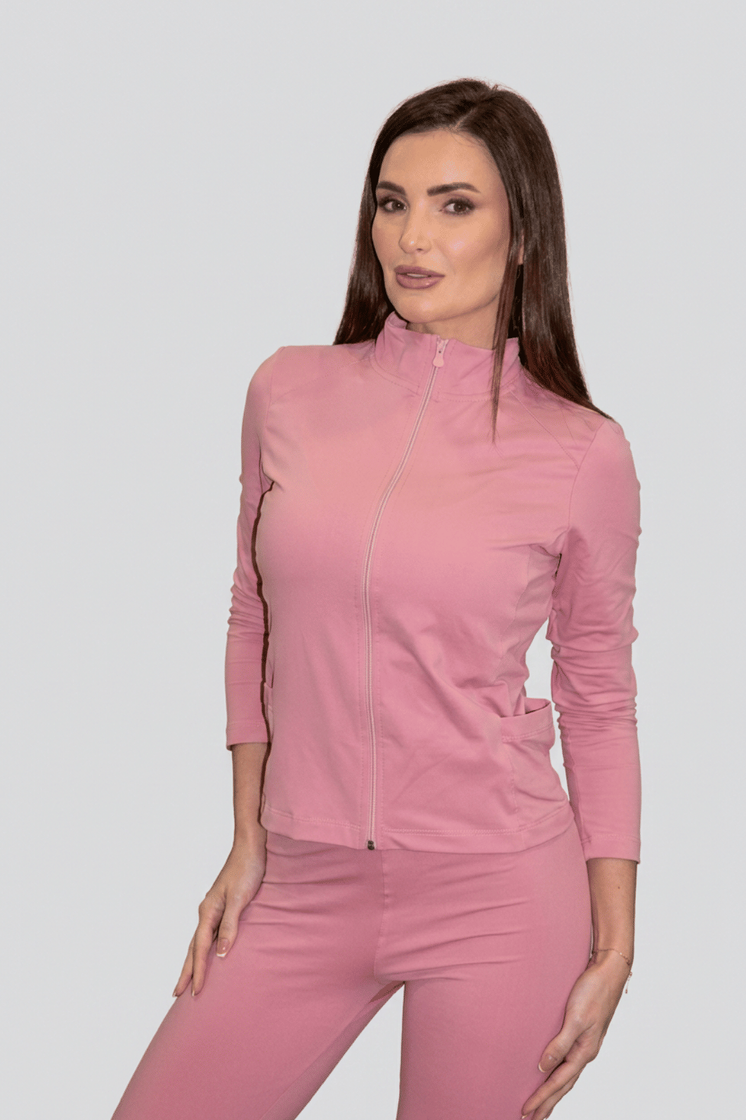 Jaqueta Rosa Gloss com Bolso Lateral Jaqueta Rosa Gloss com Bolso Lateral