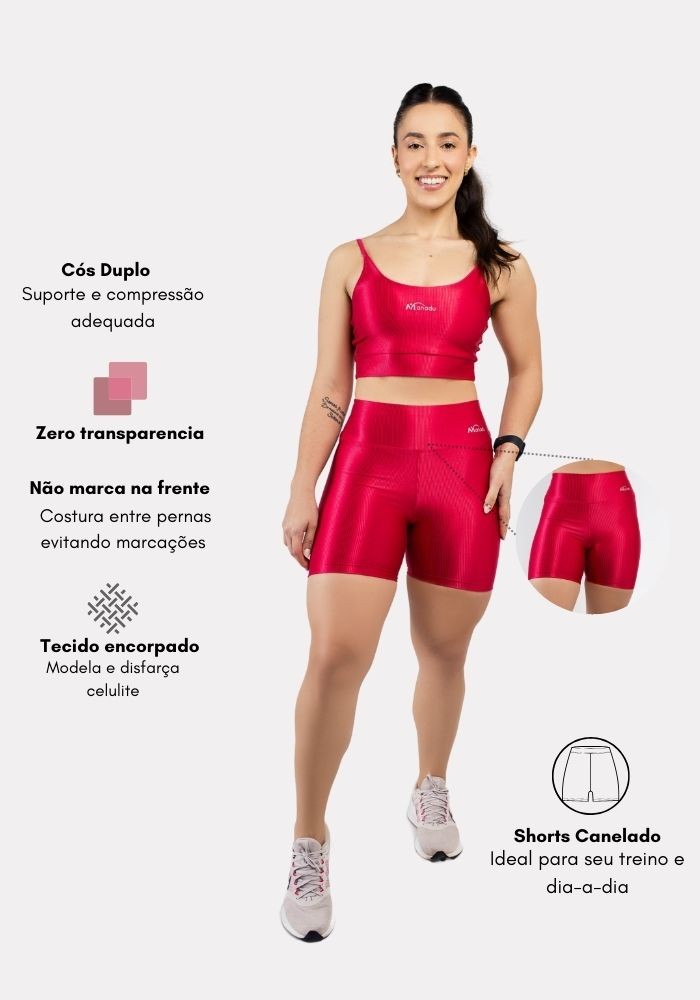 Shorts cor Vermelho Cereja Canelado Shorts cor Vermelho Cereja Canelado