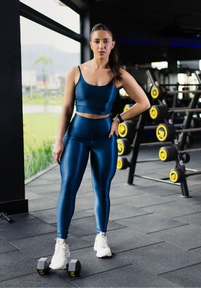 Conjunto Legging Canelado Azul Onix + Top Alcinha cor Azul
