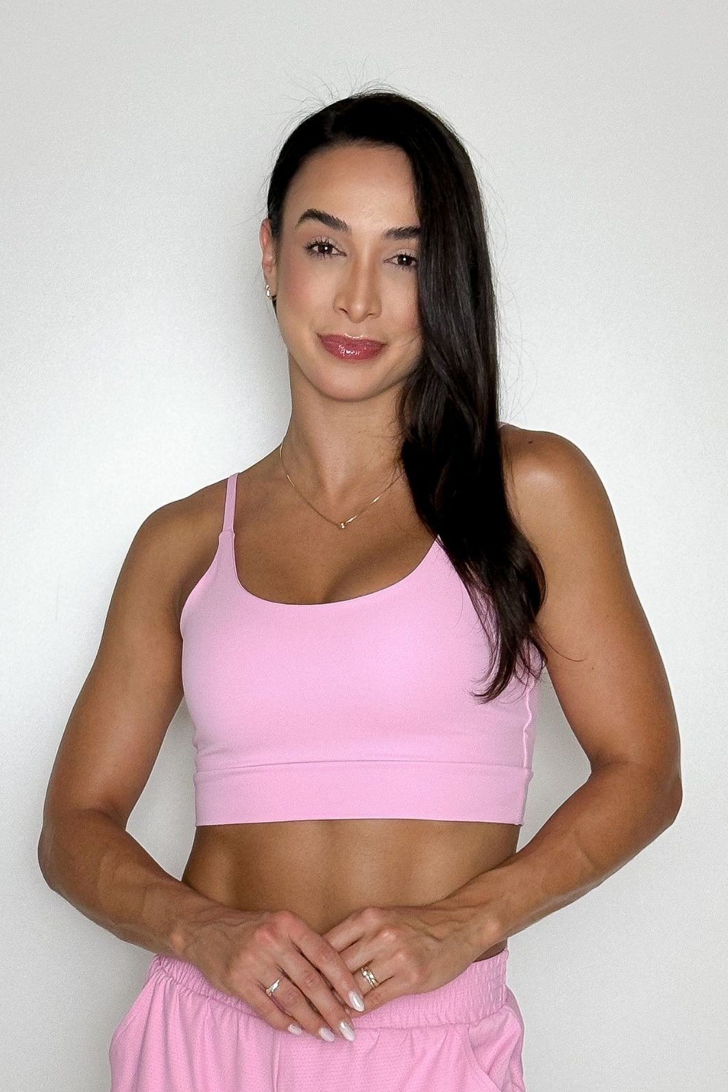 Conjunto Shorts Sobreposto Rosa Claro + Top Alcinha