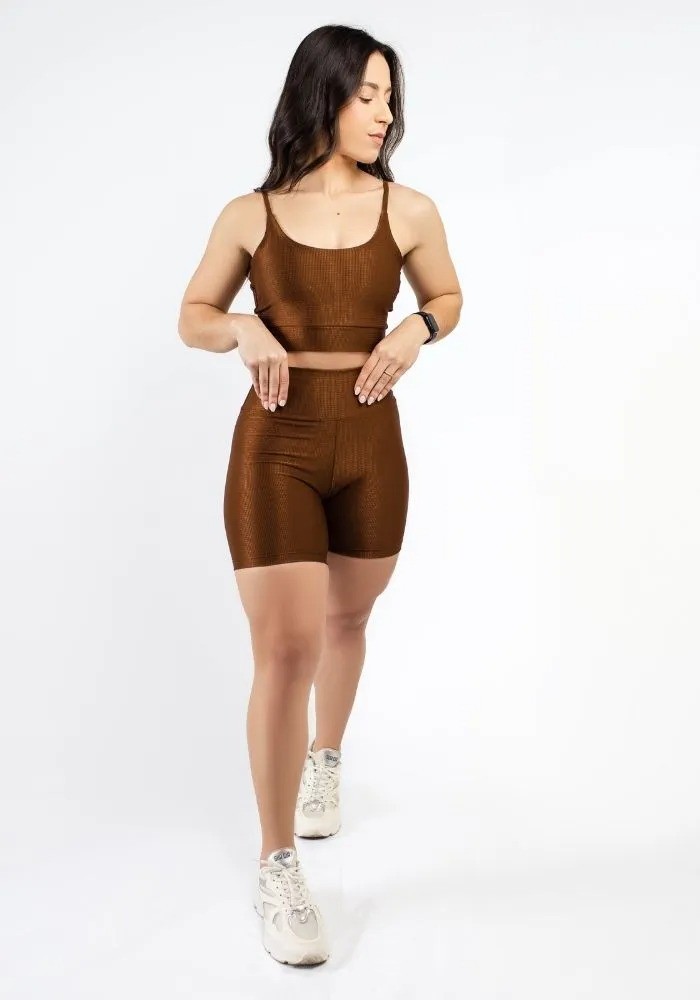 Conjunto Shorts Marrom Coffe + Top Alcinha