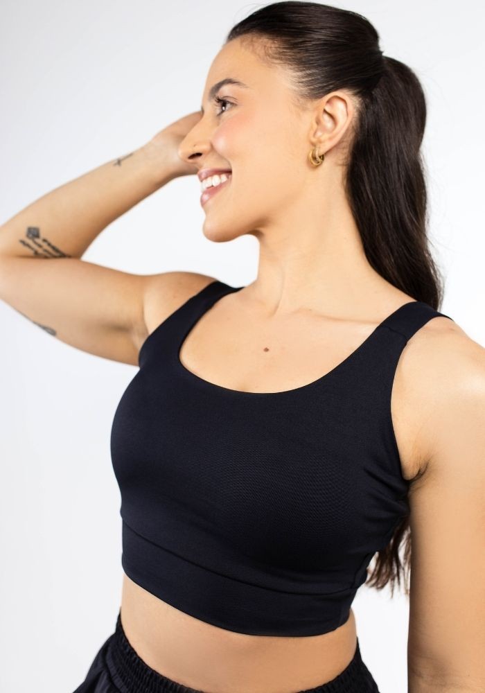 Conjunto Shorts Sobreposto Preto+ Top Alça Larga com Elástico Conjunto Shorts Sobreposto Preto+ Top Alça Larga com Elástico