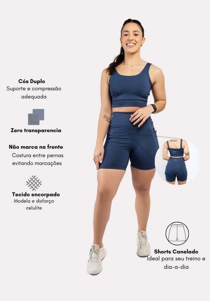 Shorts Bolso cor Azul Onix modelo Levanta Bumbum
