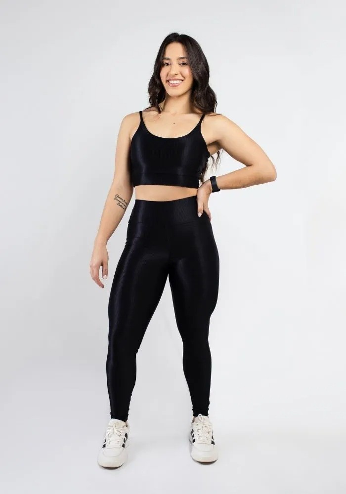 Conjunto Legging Canelado Preto + Top Alcinha Conjunto Legging Canelado Preto + Top Alcinha