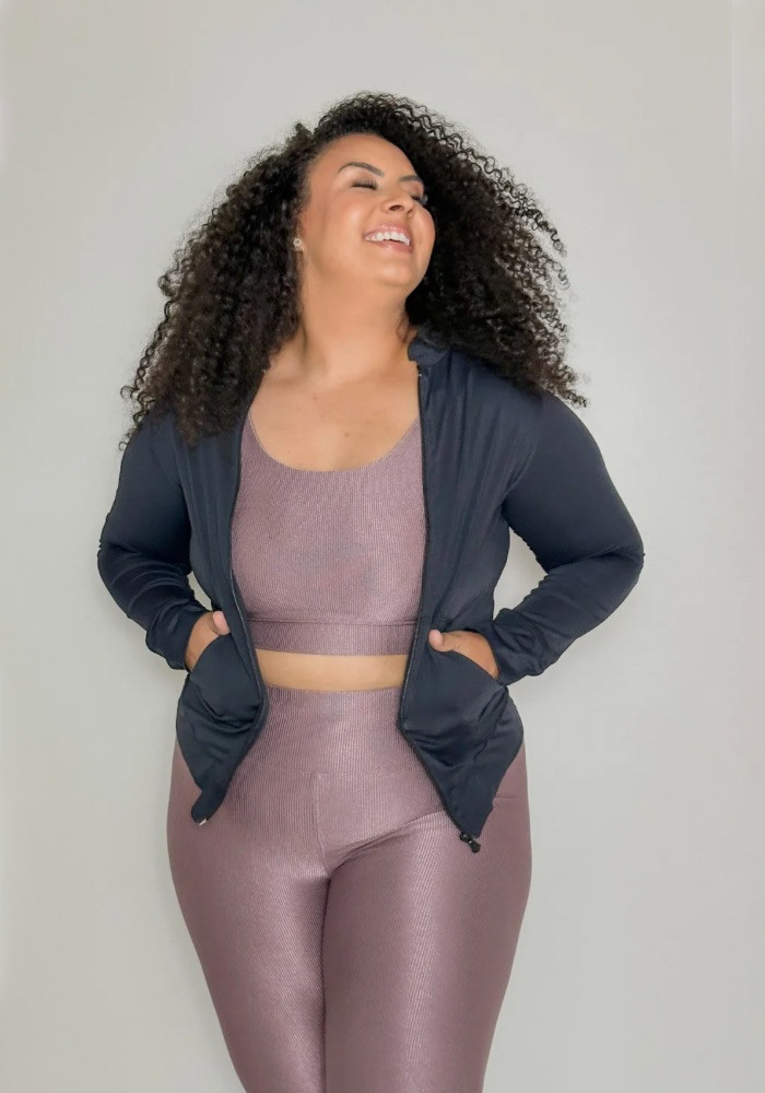 Jaqueta Dry Fit cor Preto com Ziper de Poliamida