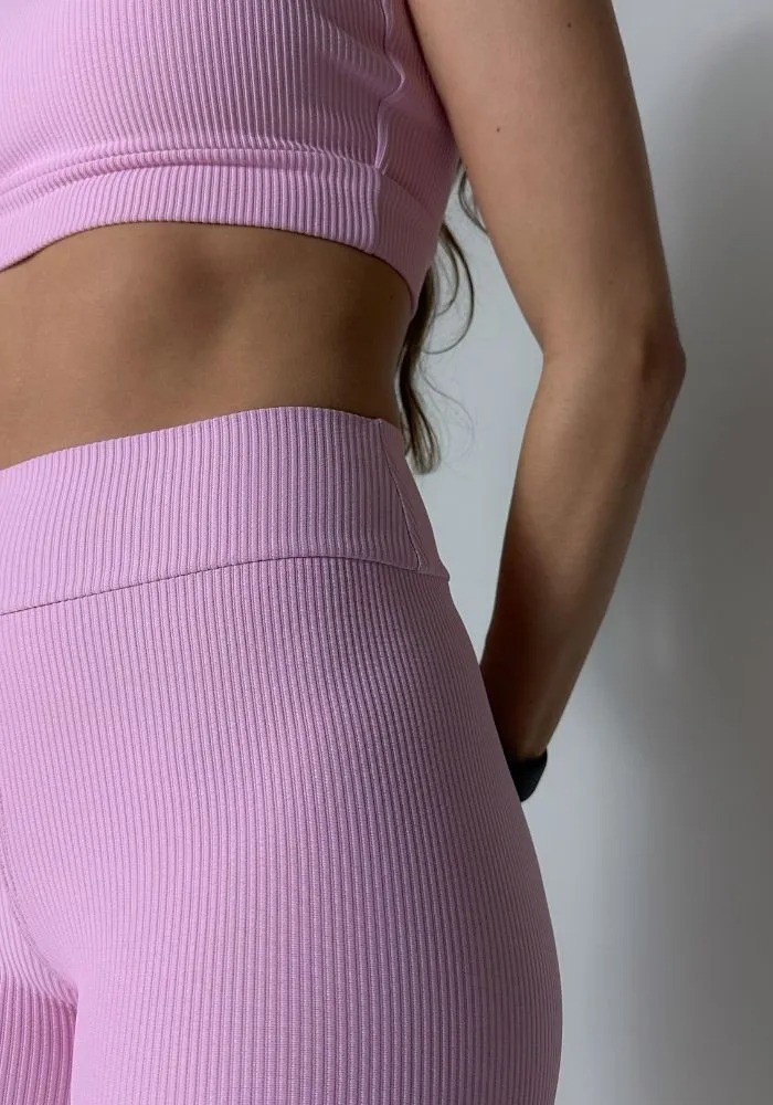 Conjunto Legging Eleve Rosa Claro Canelado + Top com Elastico na alça Conjunto Legging Eleve Rosa Claro Canelado + Top com Elastico na alça