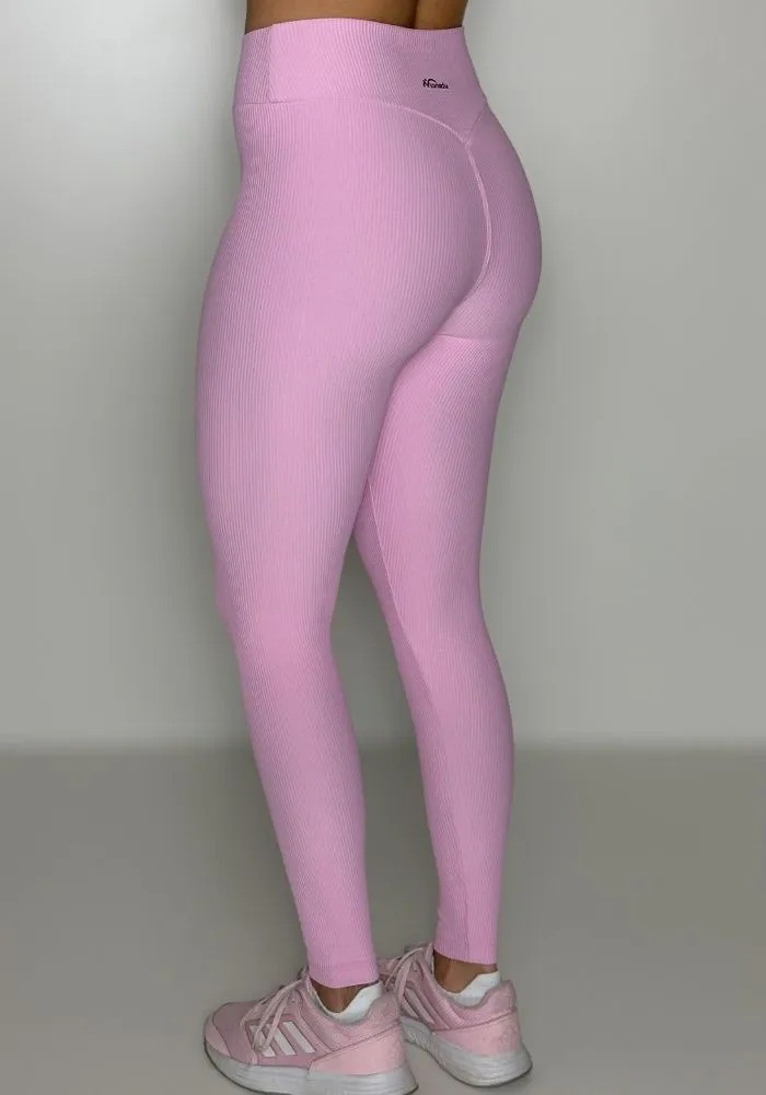 Conjunto Legging Eleve Rosa Claro Canelado + Top com Elastico na alça Conjunto Legging Eleve Rosa Claro Canelado + Top com Elastico na alça
