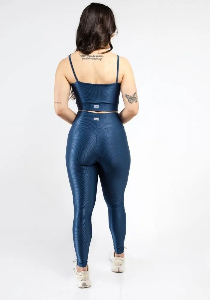 Conjunto Legging Canelado Azul Onix + Top Alcinha cor Azul