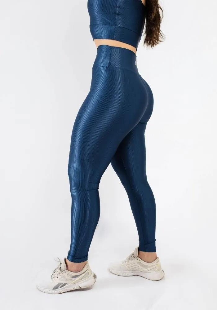 Conjunto Legging Canelado Azul Onix + Top Alcinha cor Azul