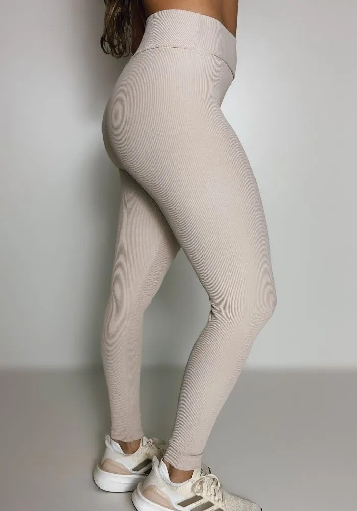 Conjunto Legging Eleve Nude Canelado + Top com Elastico na Alça