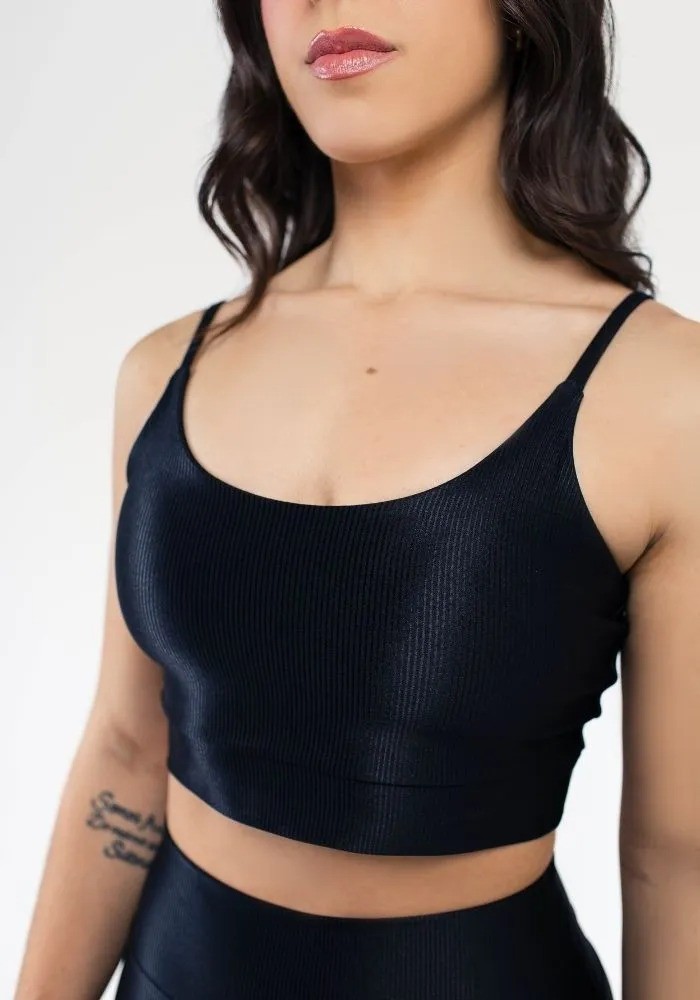 Conjunto Legging Canelado Preto + Top Alcinha Conjunto Legging Canelado Preto + Top Alcinha
