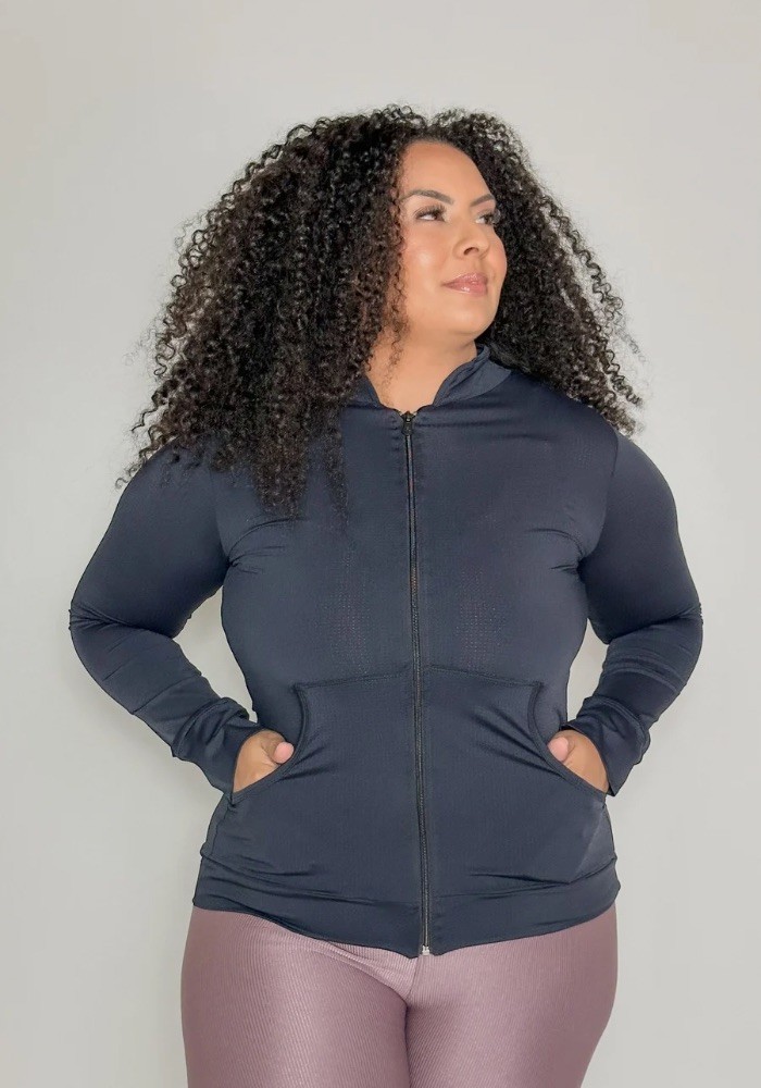 Jaqueta Dry Fit cor Preto com Ziper de Poliamida