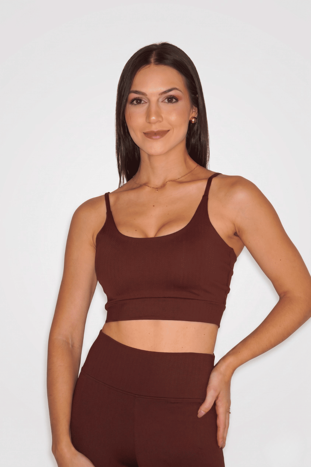 Conjunto Legging Shape modelo levanta bumbum cor Marrom Ganache + top alcinha