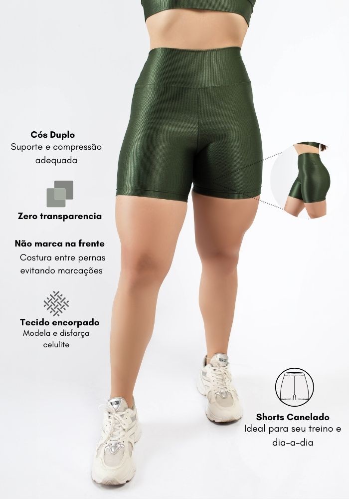 Shorts cor Verde Militar Canelado