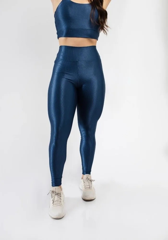 Conjunto Legging Canelado Azul Onix + Top Alcinha cor Azul