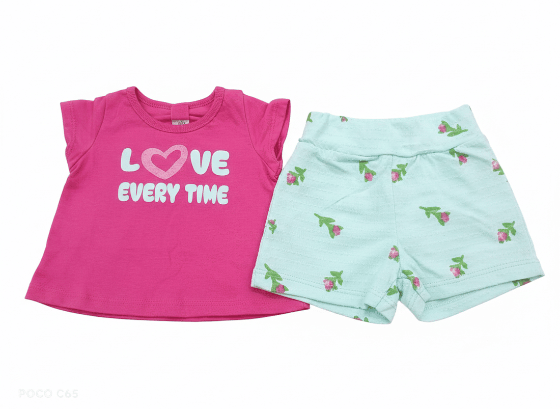 CONJ DUDUKA FEM ROSA E SHORT VERDE FLORES P