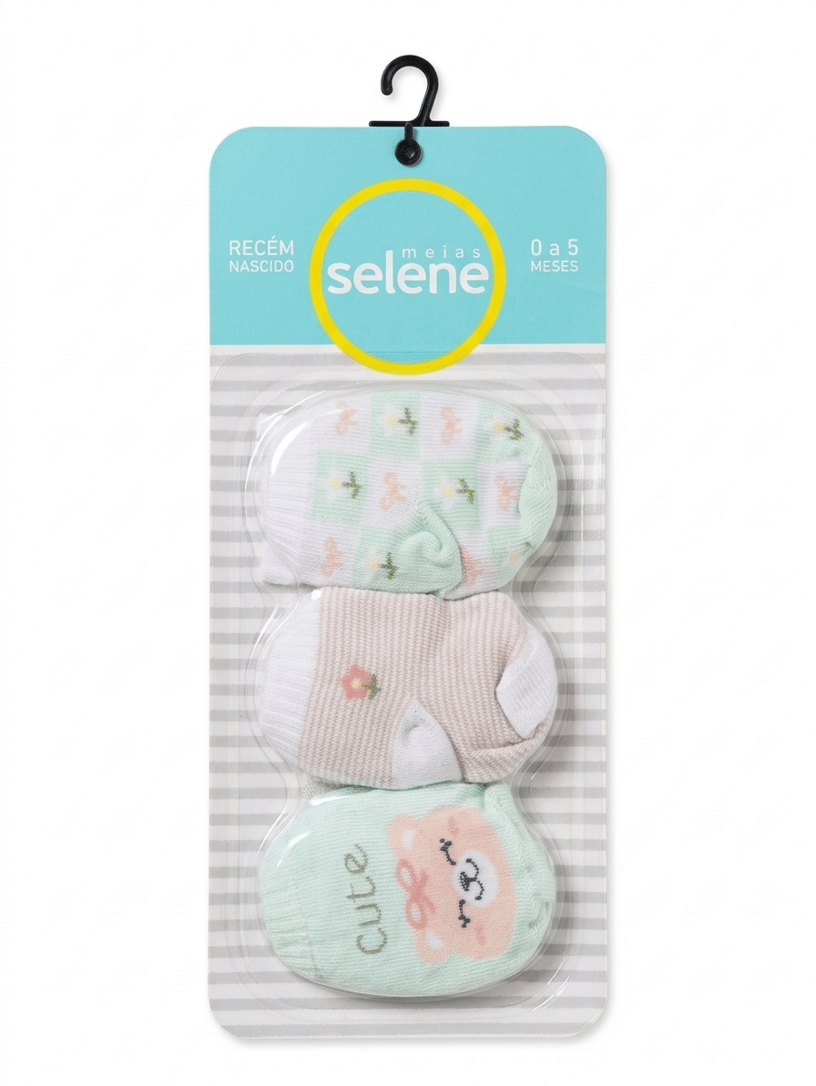 MEIA SOQUETE BEBE FEM BASICO ALGODAO BLISTER