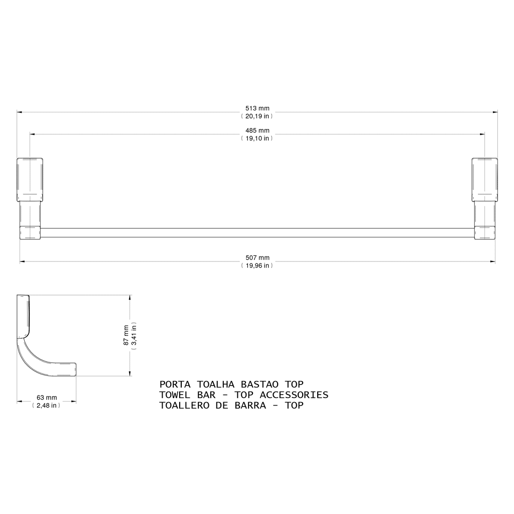 Porta Toalhas Bastão Top Docol 533706 Porta Toalhas Bastão Top Docol 533706