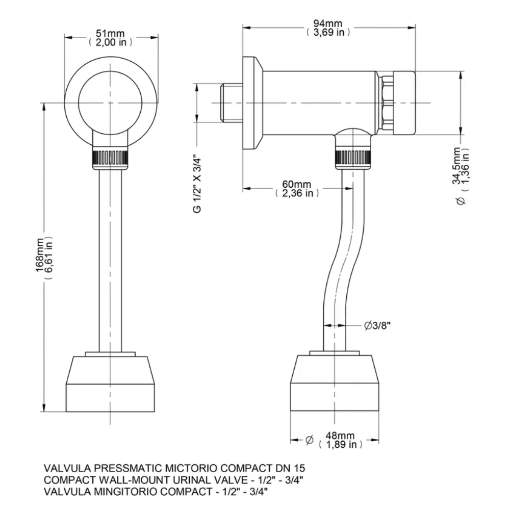Válvula Para Mictório Compact Pressmatic Cromado Docol 90170103006
