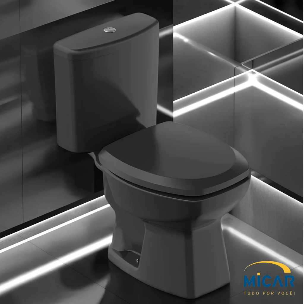 Kit Completo Vaso Sanitário Thema Preto com Caixa Acoplada Incepa Kit Completo Vaso Sanitário Thema Preto com Caixa Acoplada Incepa