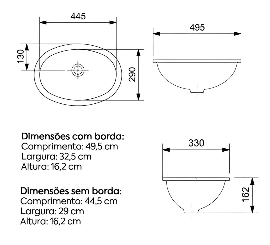 Cuba Para Lavatório Oval de Embutir Biscuit/Bege Incepa
