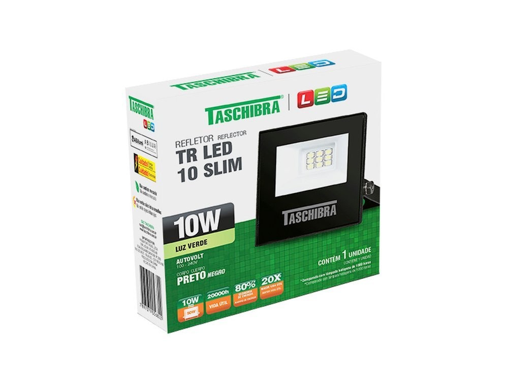 Refletor TR Led 10W Preto Com Luz Verde Refletor TR Led 10W Preto Com Luz Verde