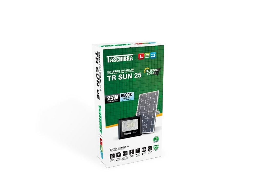 Refletor TR Led Solar 25W Preto 6500K