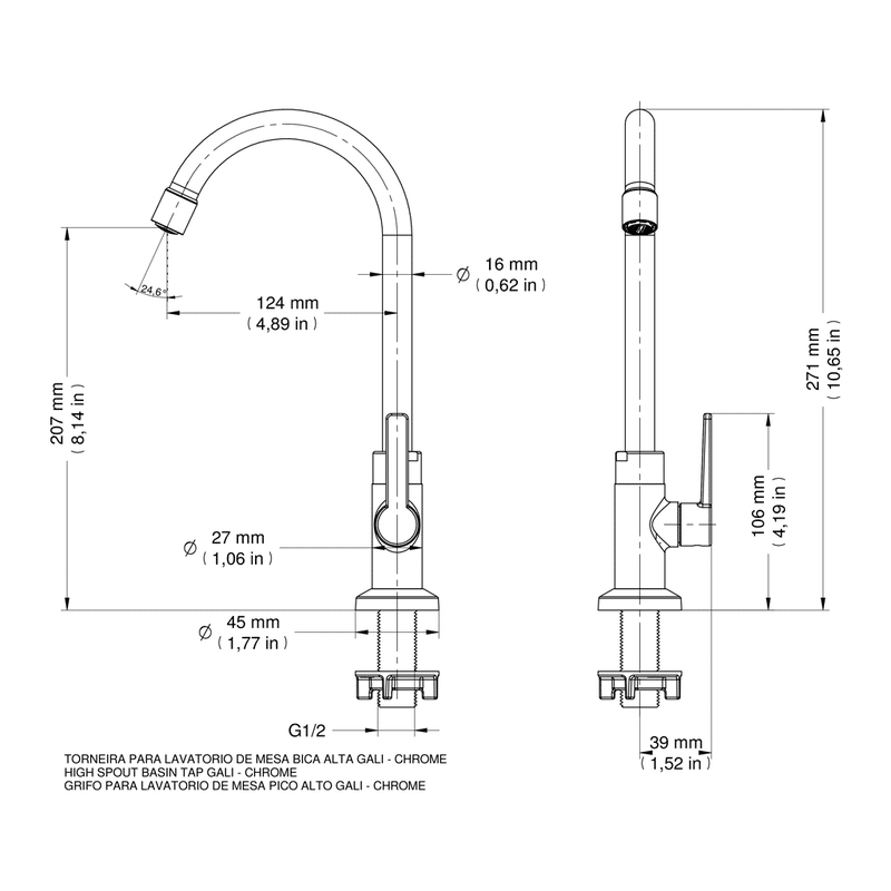 Torneira Para Lavatorio Mesa Bica Alta Gali Docol 799806