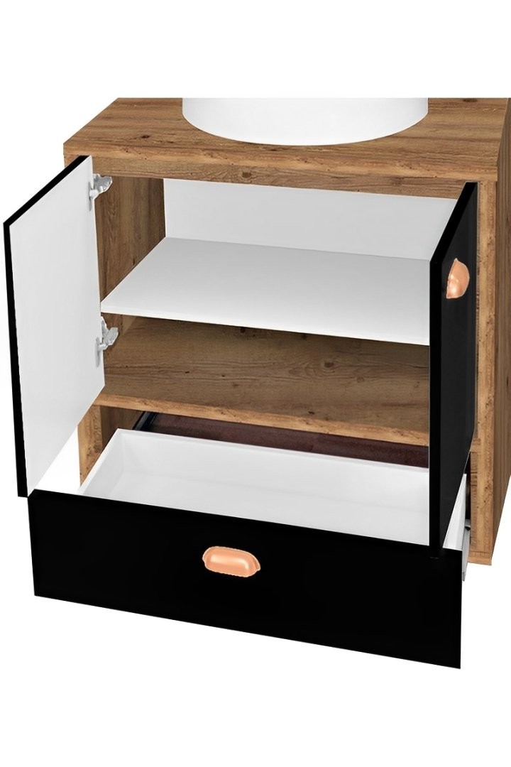 Kit Conjunto de Balcão Para Banheiro Santorini 70cm Antiqua/Preto Suspenso Fabribam