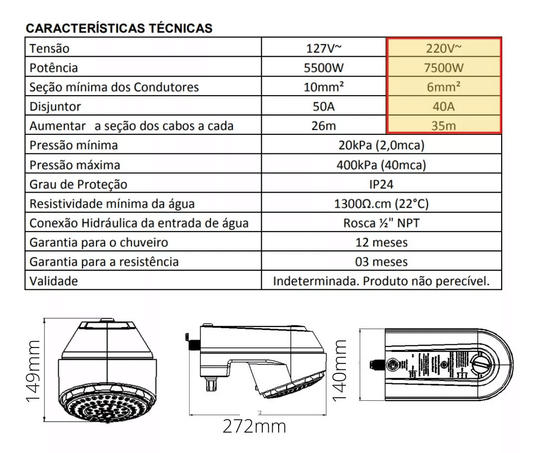 Chuveiro Eletrônica E-Soft Preto 7500W 220V Chuveiro Eletrônica E-Soft Preto 7500W 220V