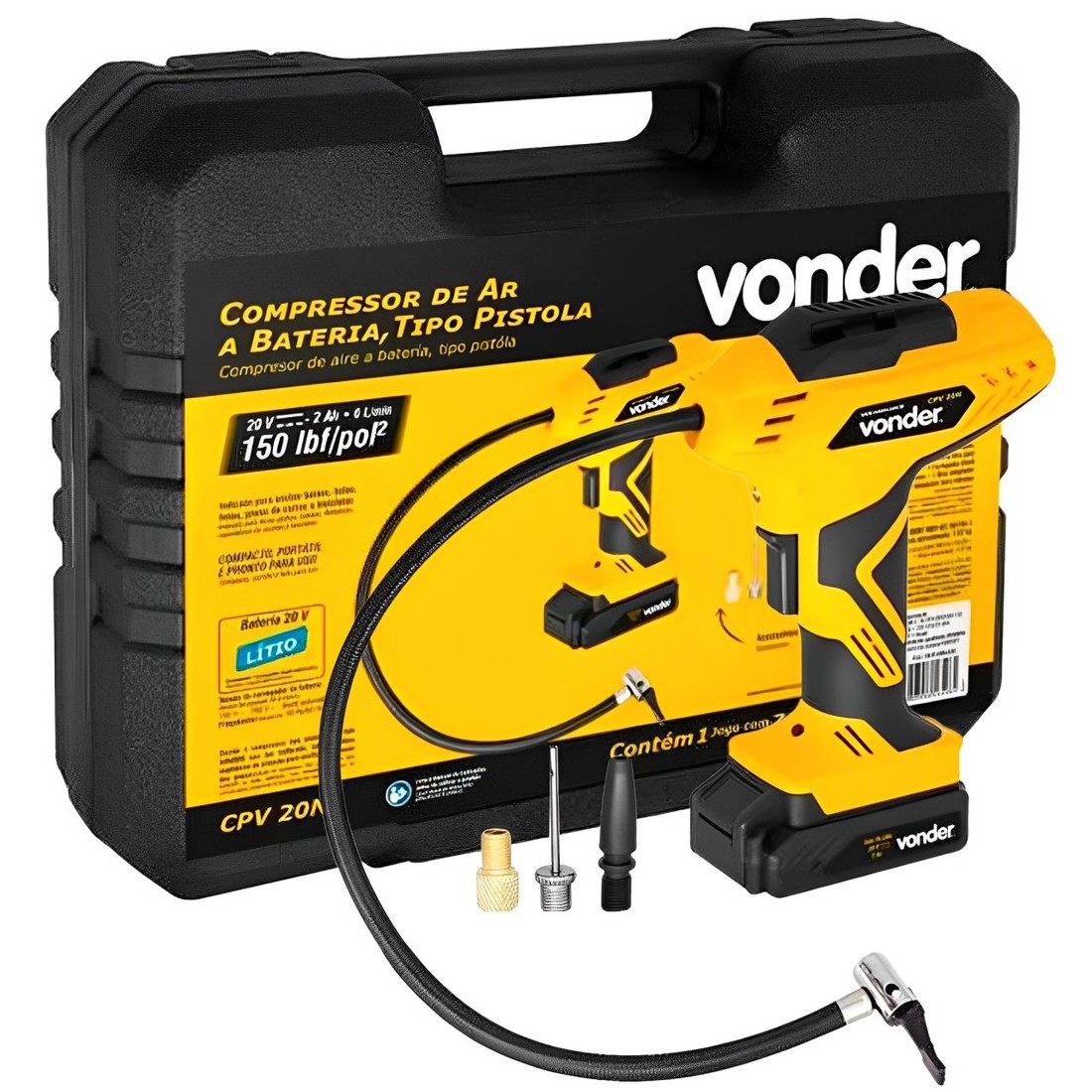 Compressor de Ar Tipo Pistola a Bateria 20V CPV-20N Bivolt 127v/220v Vonder Compressor de Ar Tipo Pistola a Bateria 20V CPV-20N Bivolt 127v/220v Vonder