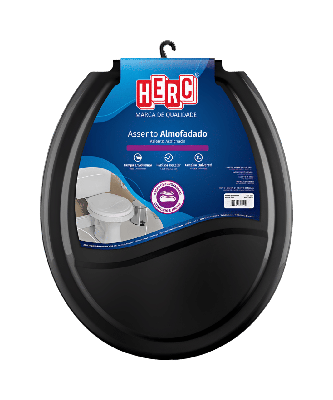 Assento Sanitário Almofadado Convenional Preto Herc Assento Sanitário Almofadado Convenional Preto Herc