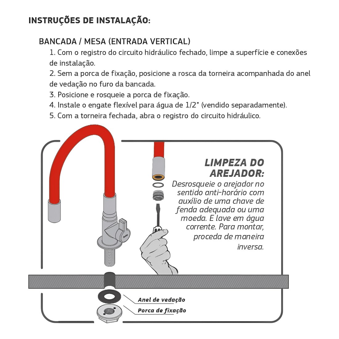 Torneira De Bancada Para Cozinha Motion Flexível Vermelha Zagonel
