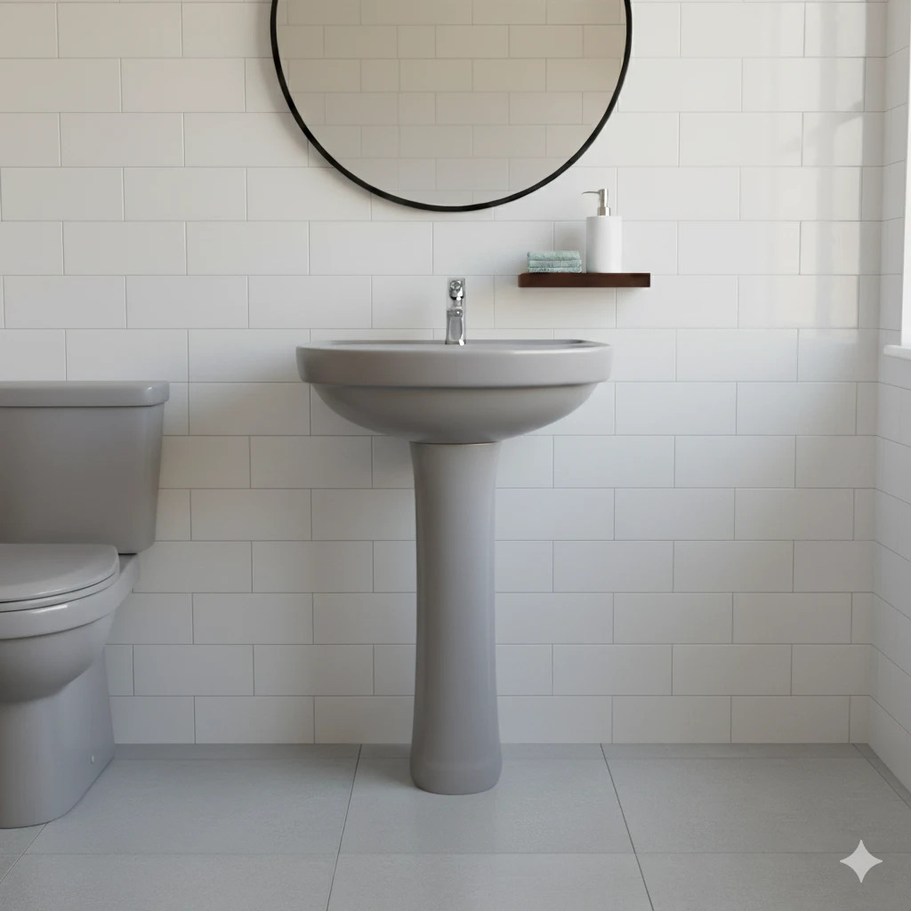 Lavatório e Coluna Cinza Cromo Com Kit Instalação Logasa