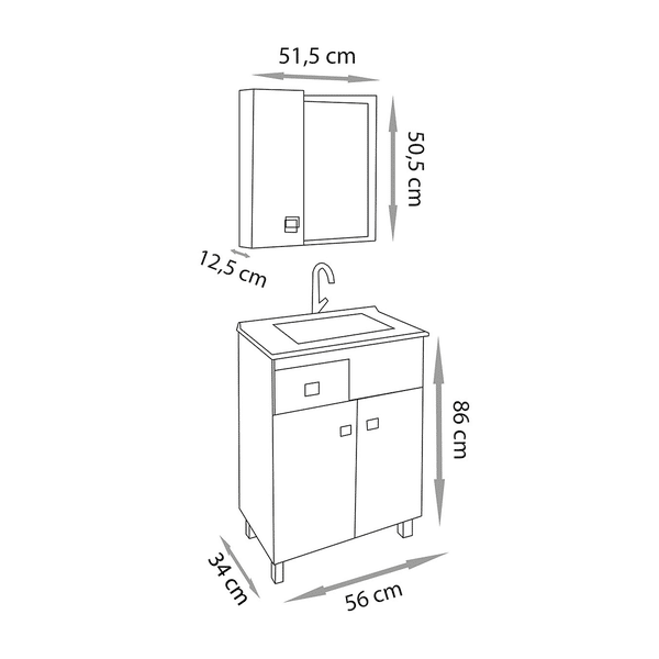 Kit Conjunto de Balcão Para Banheiro Pop 60cm Branco/Carvalho Fabribam Kit Conjunto de Balcão Para Banheiro Pop 60cm Branco/Carvalho Fabribam