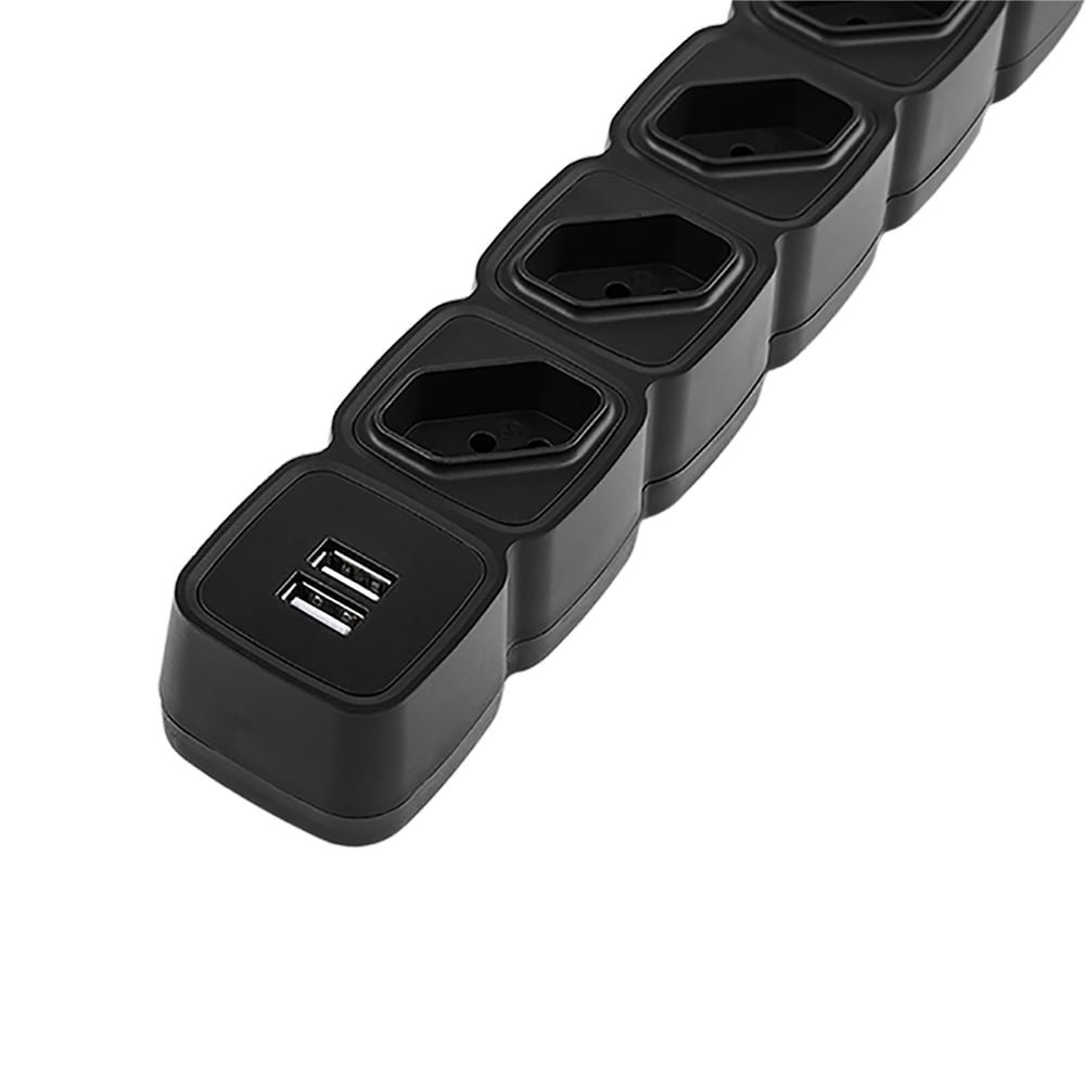 Protetor Eletronico Com 4 Tomadas e 2 Portas USB Preto