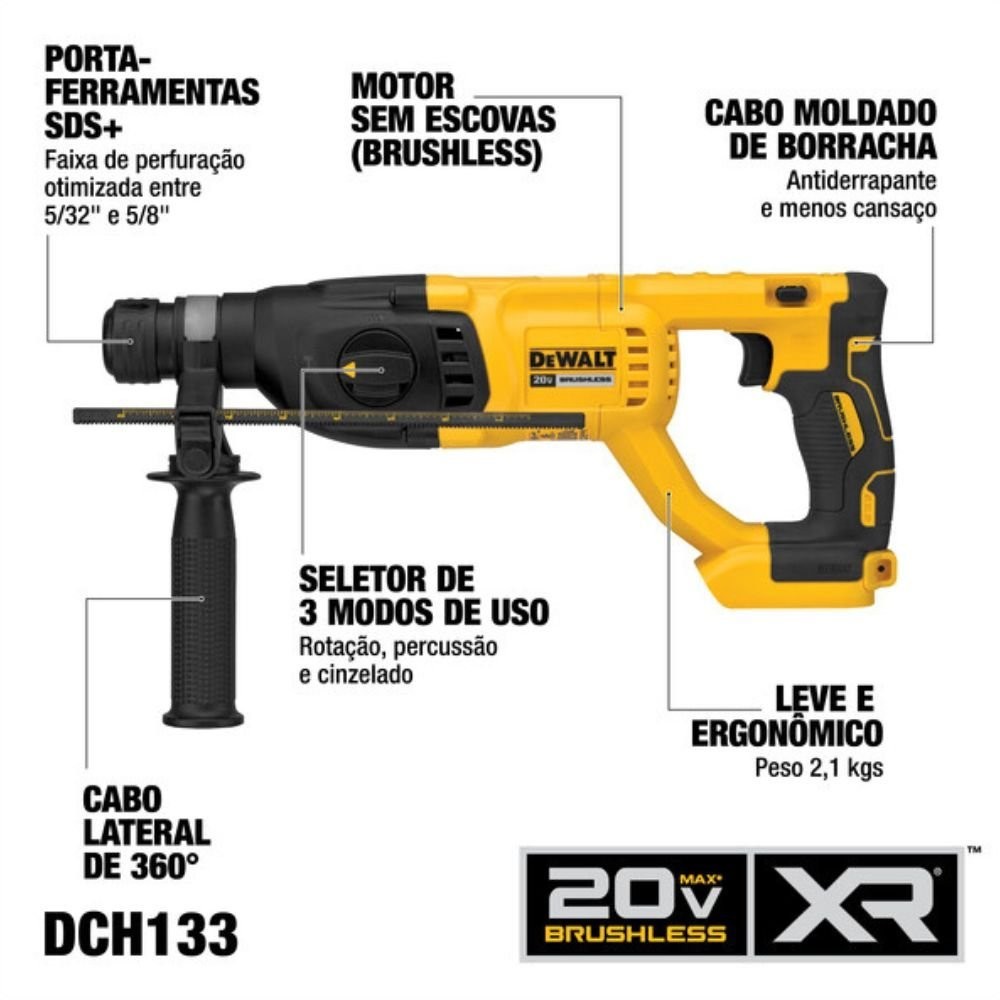Martelete Perfurador e Rompedor Dewalt DCH133B-B3 SDS-Plus 20V (sem Bateria e Sem Carregador) Martelete Perfurador e Rompedor Dewalt DCH133B-B3 SDS-Plus 20V (sem Bateria e Sem Carregador)
