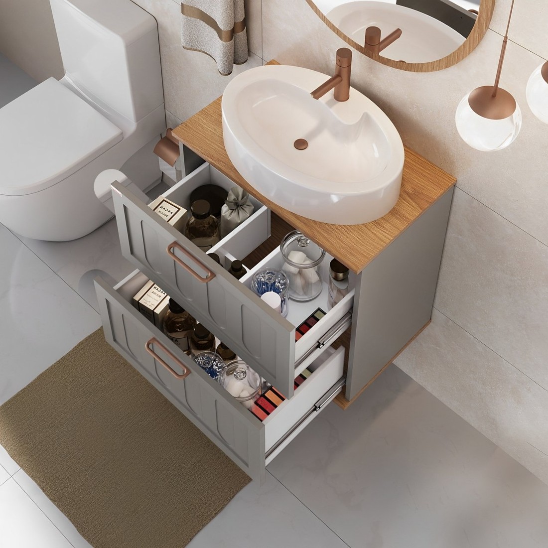 Kit Conjunto de Balcão Para Banheiro Milena 60cm Suspenso Fabribam Kit Conjunto de Balcão Para Banheiro Milena 60cm Suspenso Fabribam