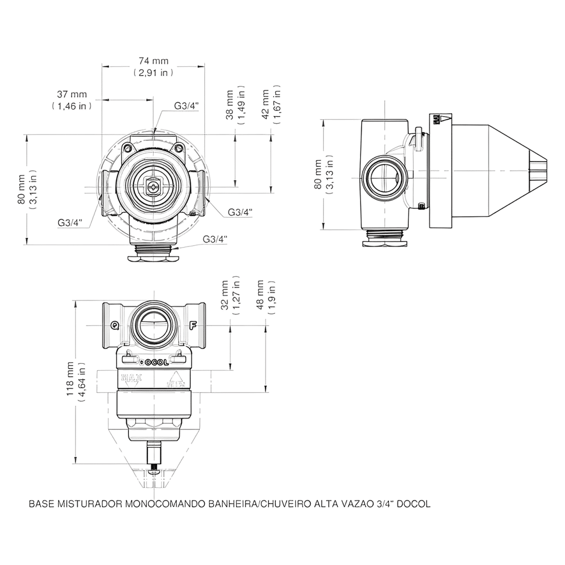 Base Monocomando 3/4 Com Acabamento Nexus Docol 00502906 Base Monocomando 3/4 Com Acabamento Nexus Docol 00502906