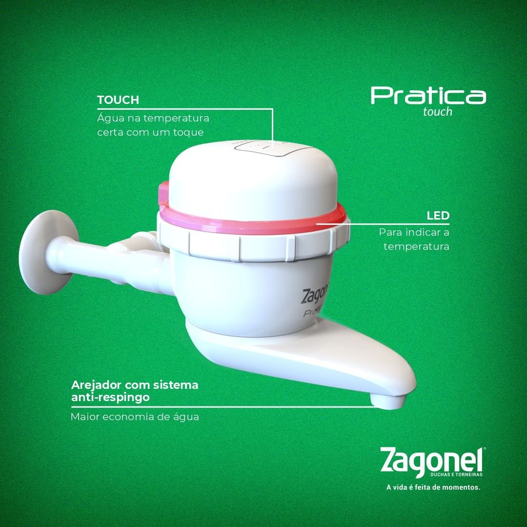 Torneira Eletrônica Prática Touch Branca 5500W 220V