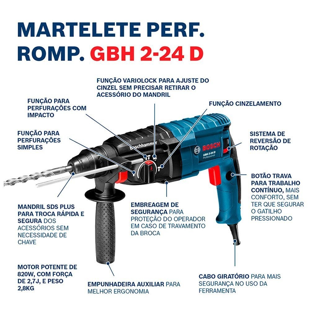 Furadeira Martelete Perfurador Gbh 2-24 D Bosch Furadeira Martelete Perfurador Gbh 2-24 D Bosch
